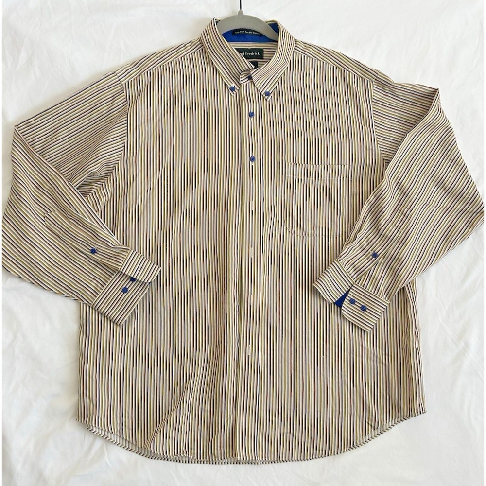 Paul Fredrick Mens Button Down Dress Shirt 17X33 Classic Fit Stripe Long Sleeve